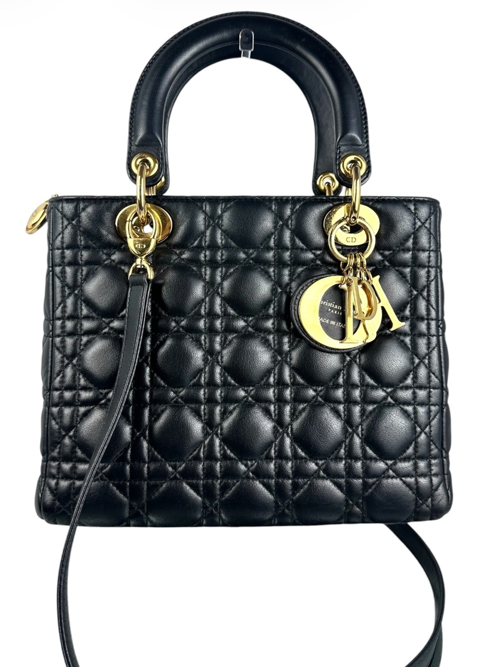 Christian Dior Lady Dior Medium Black Cannage Lambskin Gold Hardware Top Bag